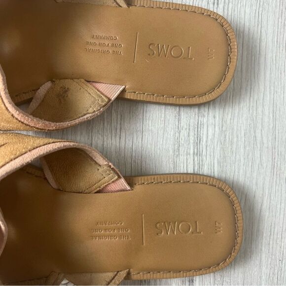 TOMS Val Slide Sandal Flip Flop style Size 7 Coral Pink & Tan - Picture 6 of 8